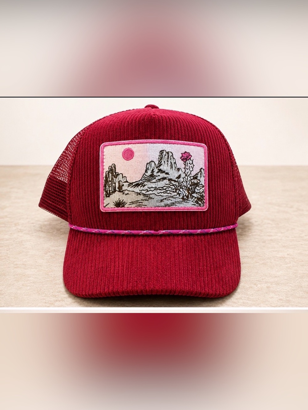 Altar'd State Red Sedona Arizona Hat with Cactus Moon scene